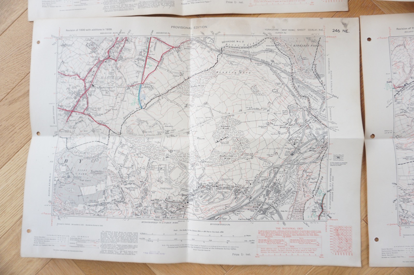 1908 & 1938 Yorkshire Area LNER LMS Railway OS Linen Map x4 Scammond Elland