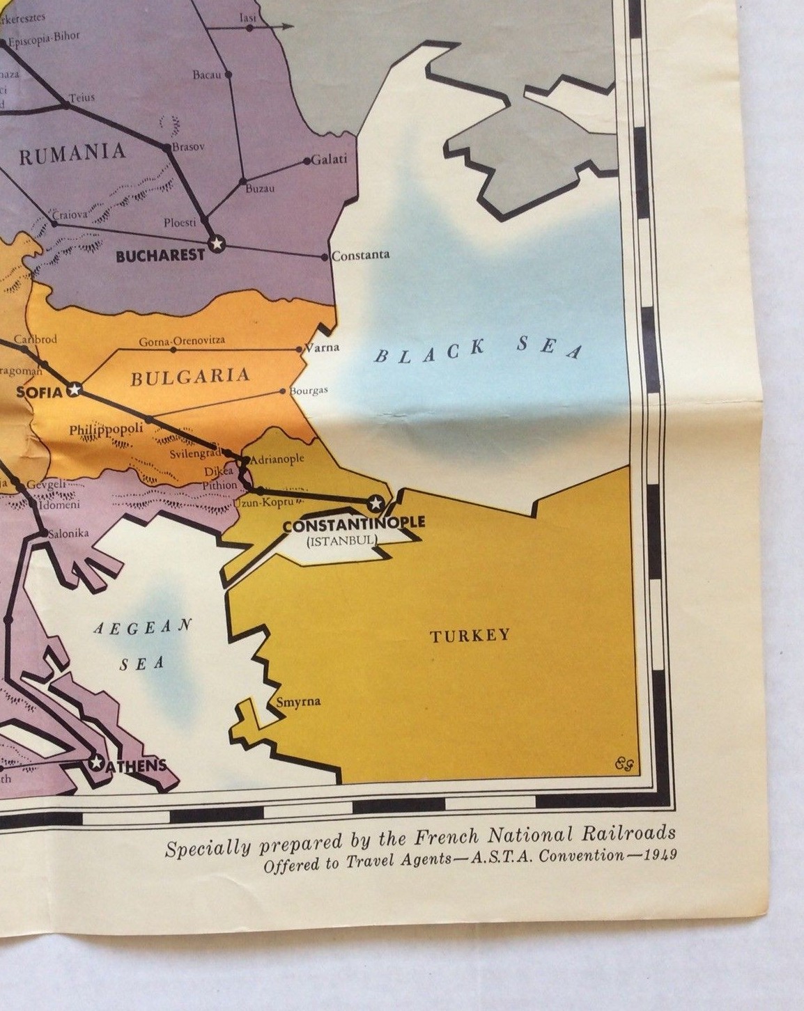 Vtg 1949 French National Railroads Map Poster