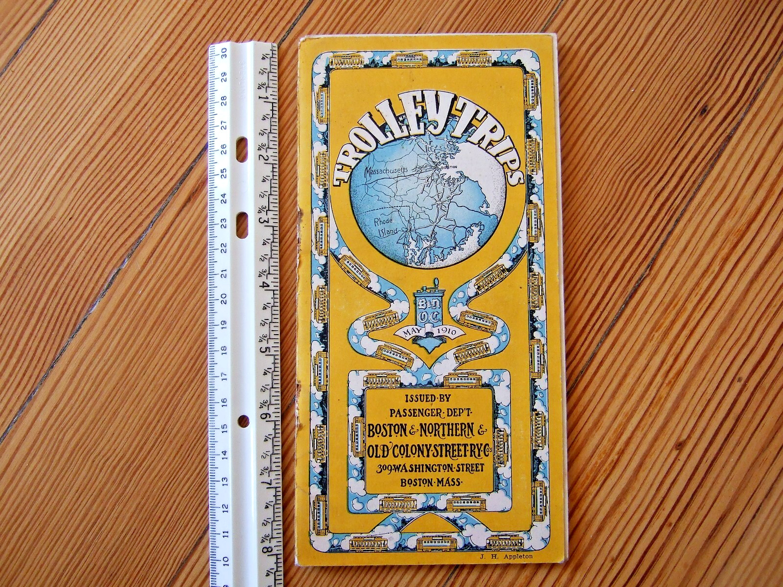 Original 1910 Boston & Northern Tri-State Trolley Map with 24 pg “Trolley Trips”