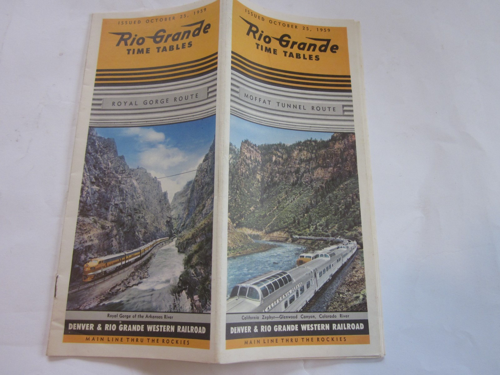 1958 Rio Grande Railroad Time Tables Royal Gorge Moffat Tunnel Route brochure