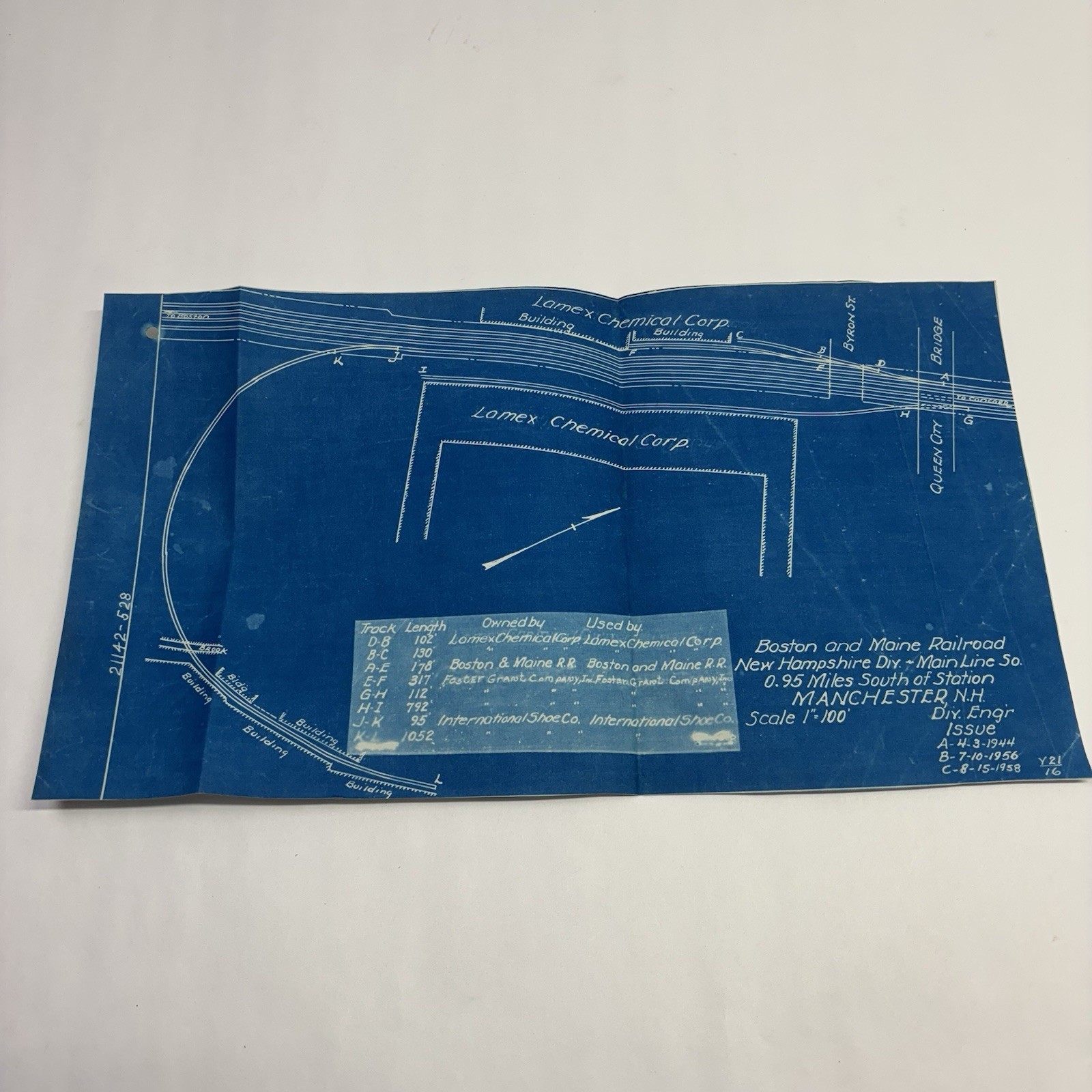 Boston and Maine Railroad Blueprint Vintage 1950s Main Line in Manchester, NH