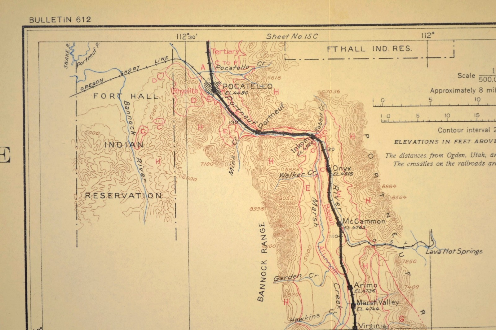 1915 Antique Union Pacific Railroad Map Pocatello Idaho Fort Hall Reservation
