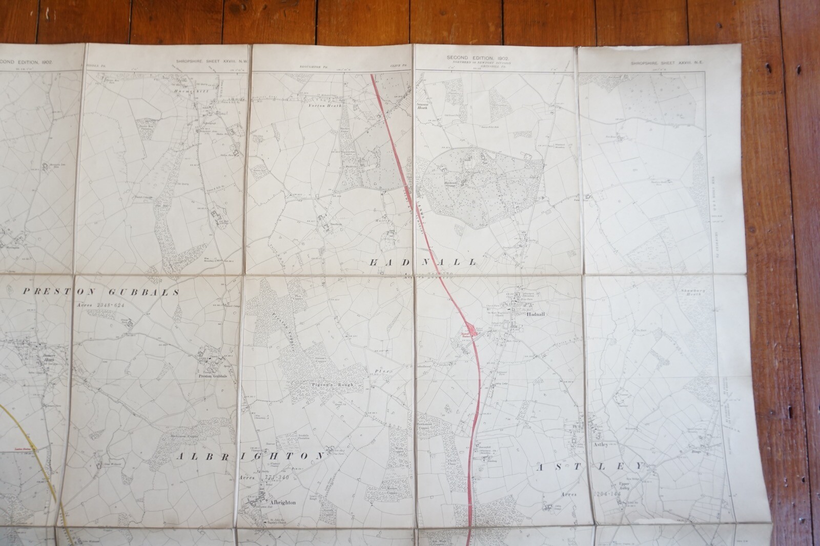 1902 Albrighton Battlefield Hadnall Shropshire Ordance Railway Linen Map