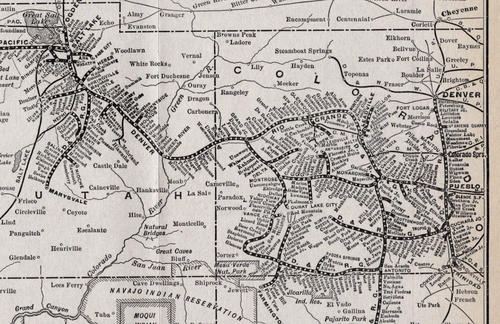 1914 Denver and Rio Grande Railroad System Map Vintage Railway Map 2344