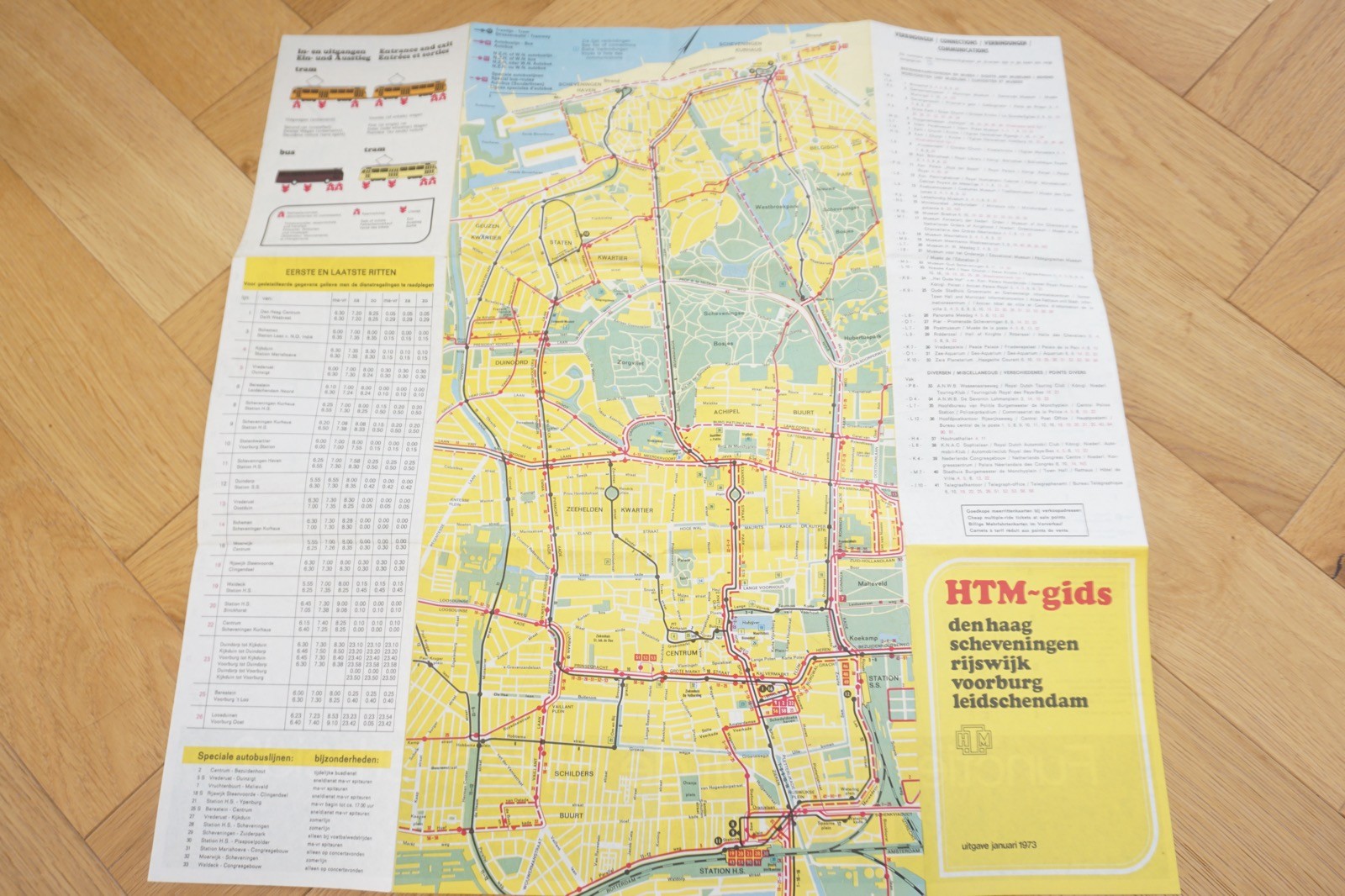 1973 HTM Netherlands Railway Bus Tram Route Map