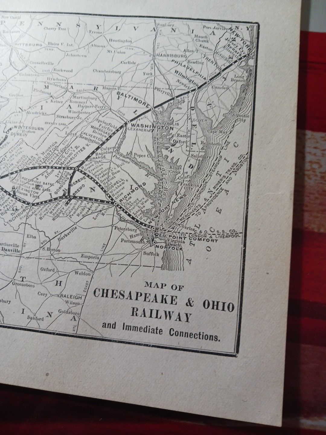 1910 Train Route Map CHESAPEAKE & OHIO RAILWAY all Lines & Stations Connections