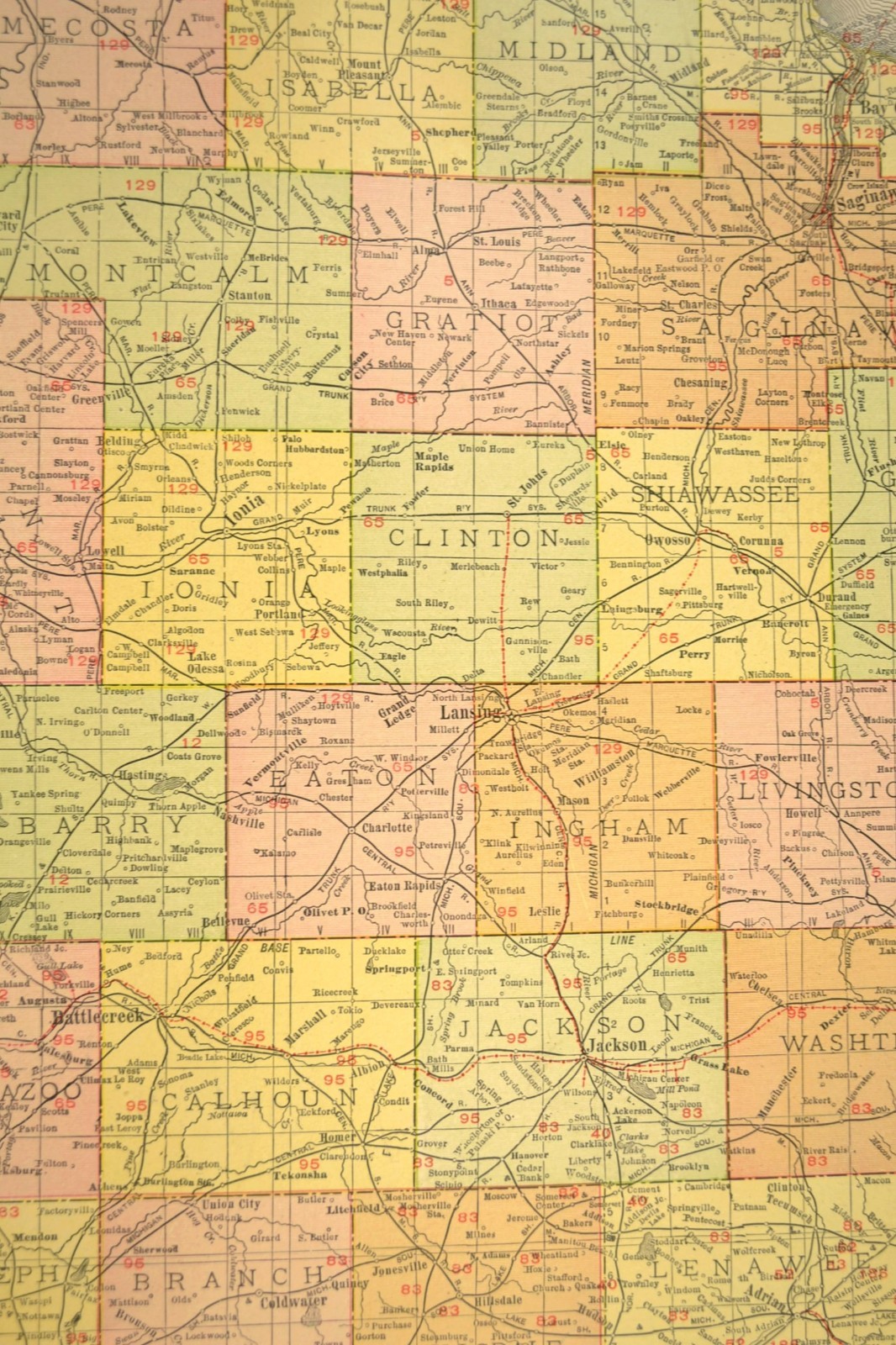 1911 Antique Southern Michigan Railroad Map ORIGINAL Atlas Map DATED