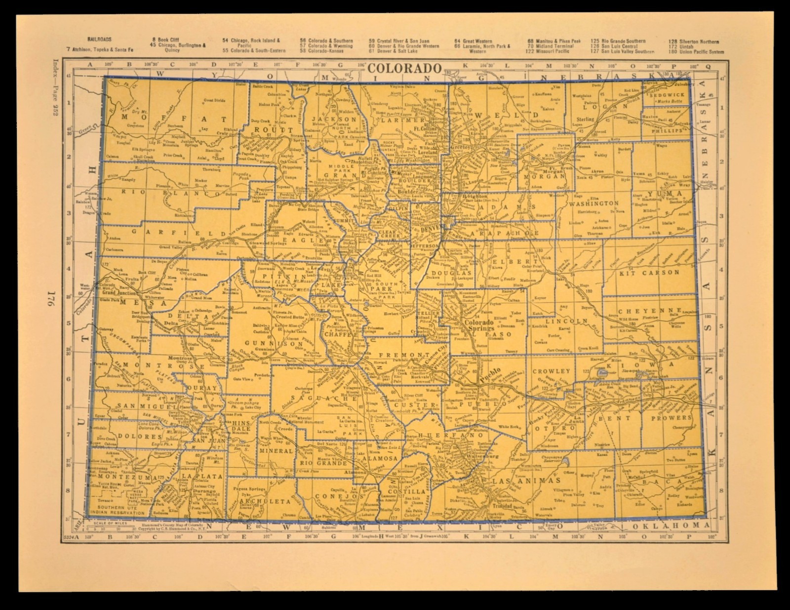 ca1938 COLORADO Railroad Map Depot Towns DRGW RR Historic Original Atlas Map