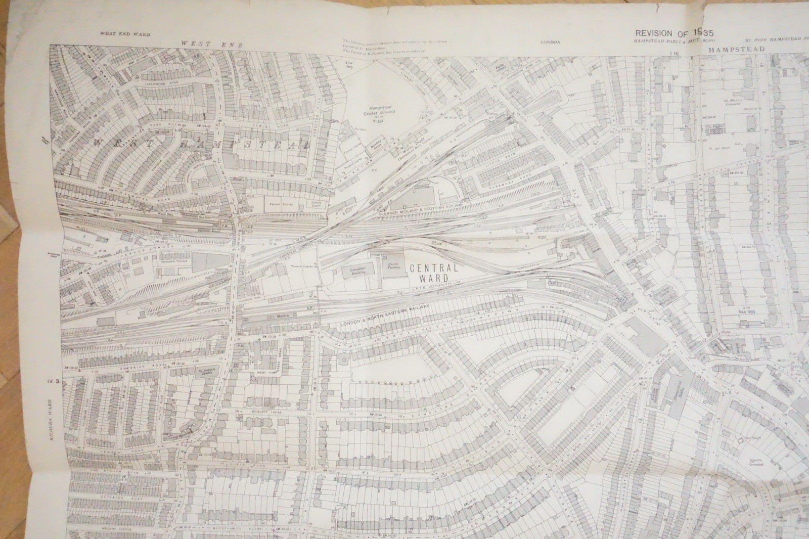 1935 South Hampstead Adelaide Ward London LMS LNER Railway OS Railway Map *