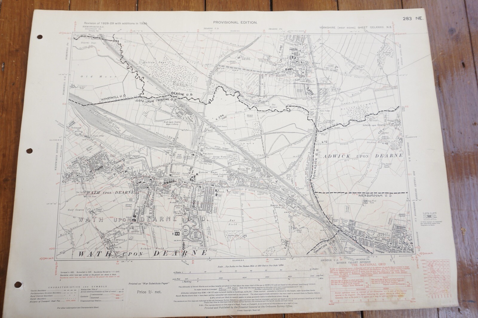 1938 Wath Upon Dearne Aldwick Yorkshire LNER Railway OS Linen Map Ref 4