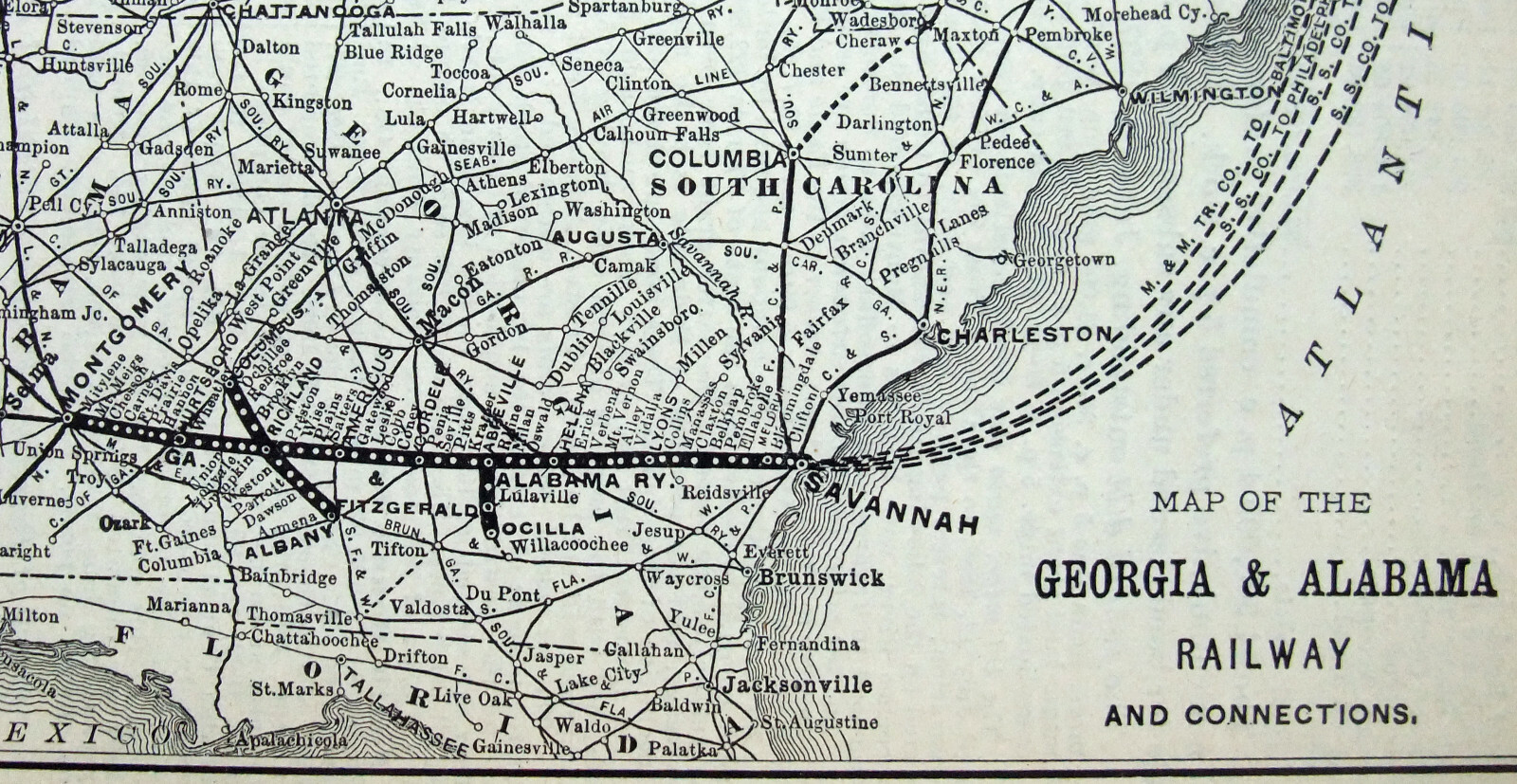 Original 1898 Map of The Georgia & Alabama Railway. Antique