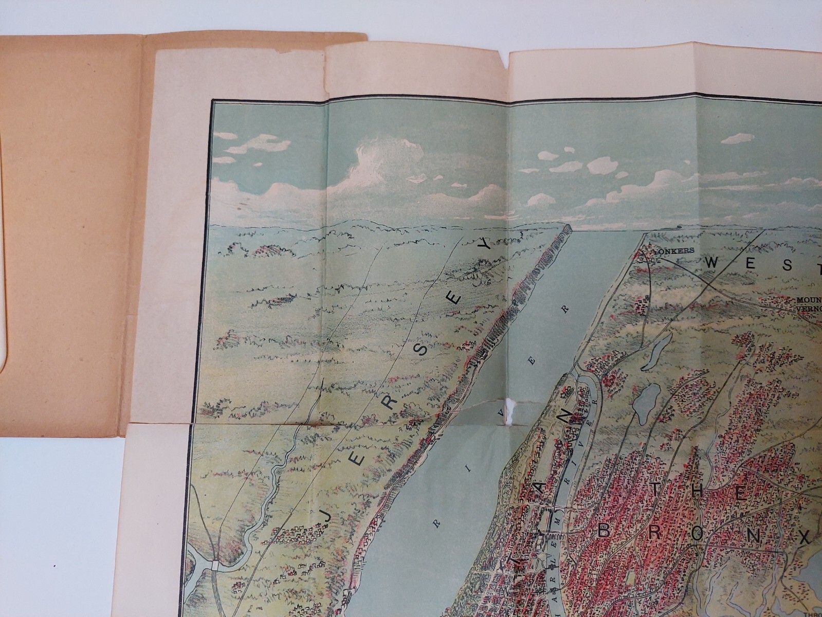 Long Island Sound Birds Eye View Map East & North Rivers 1909 CS Hammond 24×19