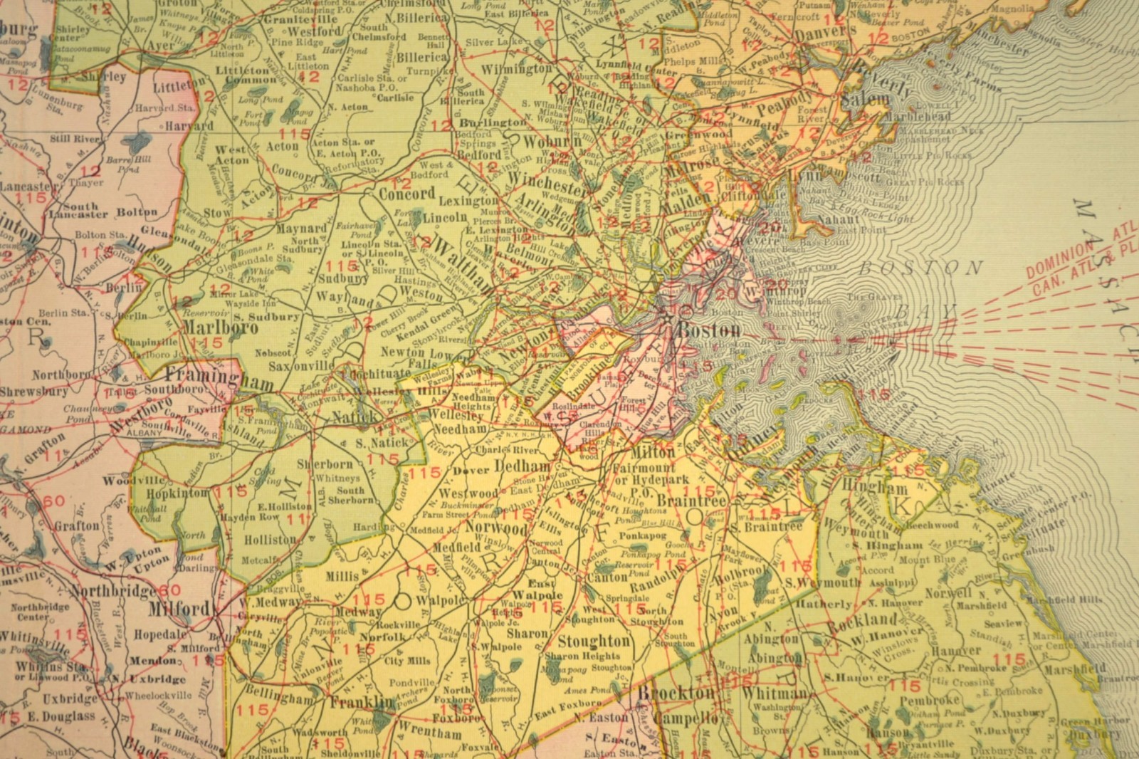1911 Antique Map of Massachusetts Railroad Map ORIGINAL Atlas Map B&M RR DATED