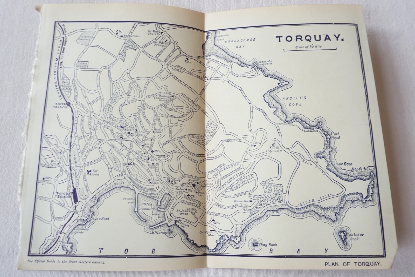1912 GWR Torquay Original Railway Map