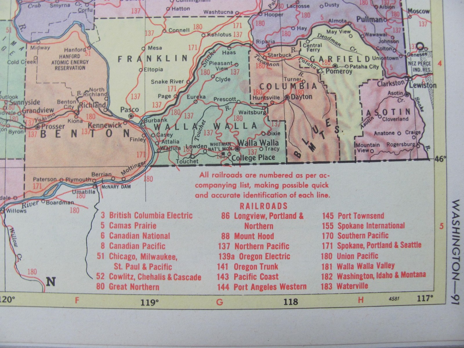 HISTORIC 1953 WEST VIRGINIA & WASH.RAILROAD MAP SHOWS AND LIST ALL WA & VT RRs
