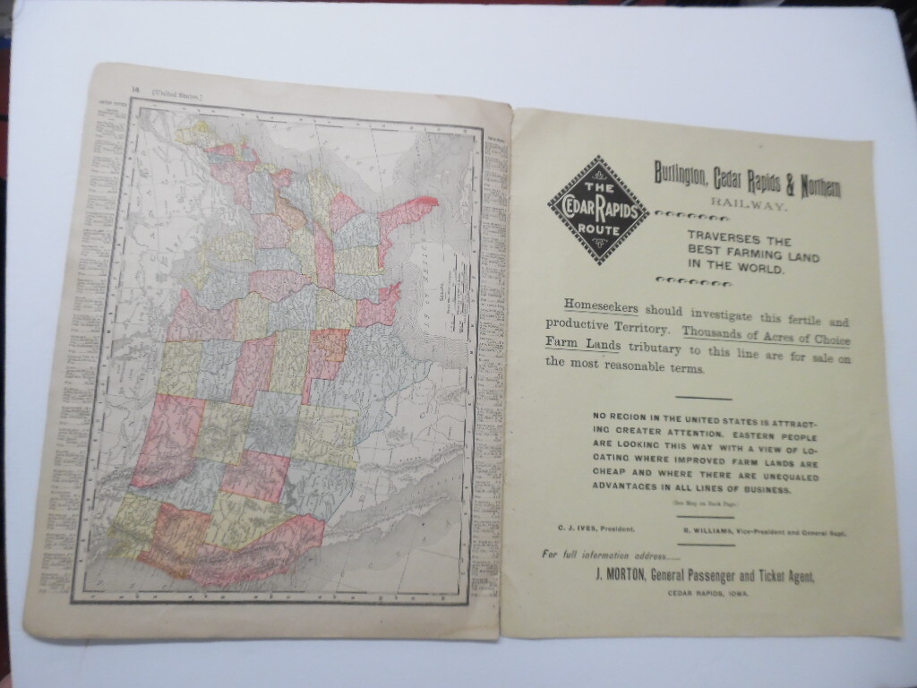 1898 Burlington Cedar Rapids Northern Railway Spanish American War Atlas Antique