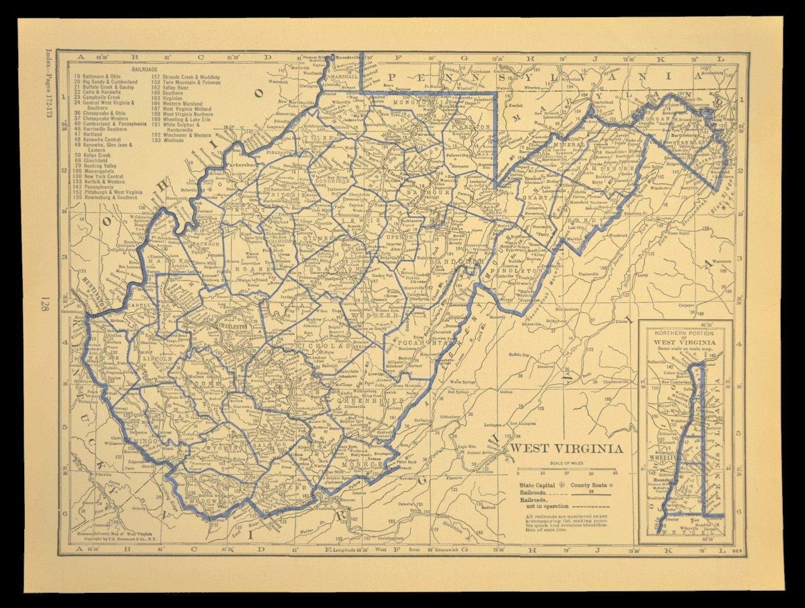 Vintage WEST VIRGINIA Railroad Map Depot Towns Clarksburg B&O RR ca 1930