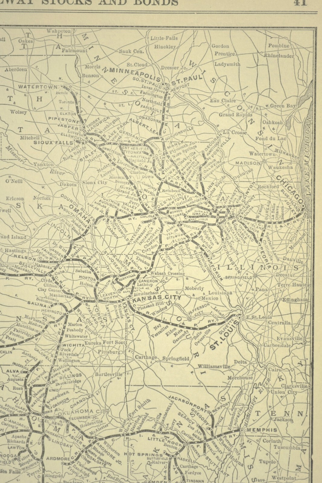 Vintage ROCK ISLAND Railroad Map RI RR Santa Rosa Memphis Eunice Denver ca1925