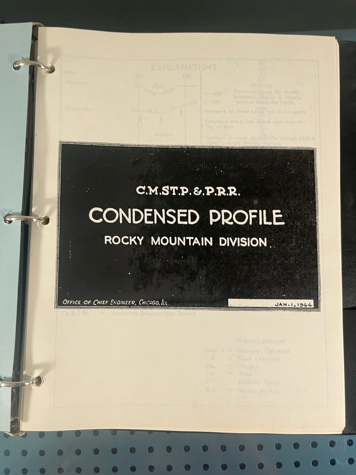 Milwaukee Road 1964 Rocky Mountain Division Condensed Profile/Track Chart Copy