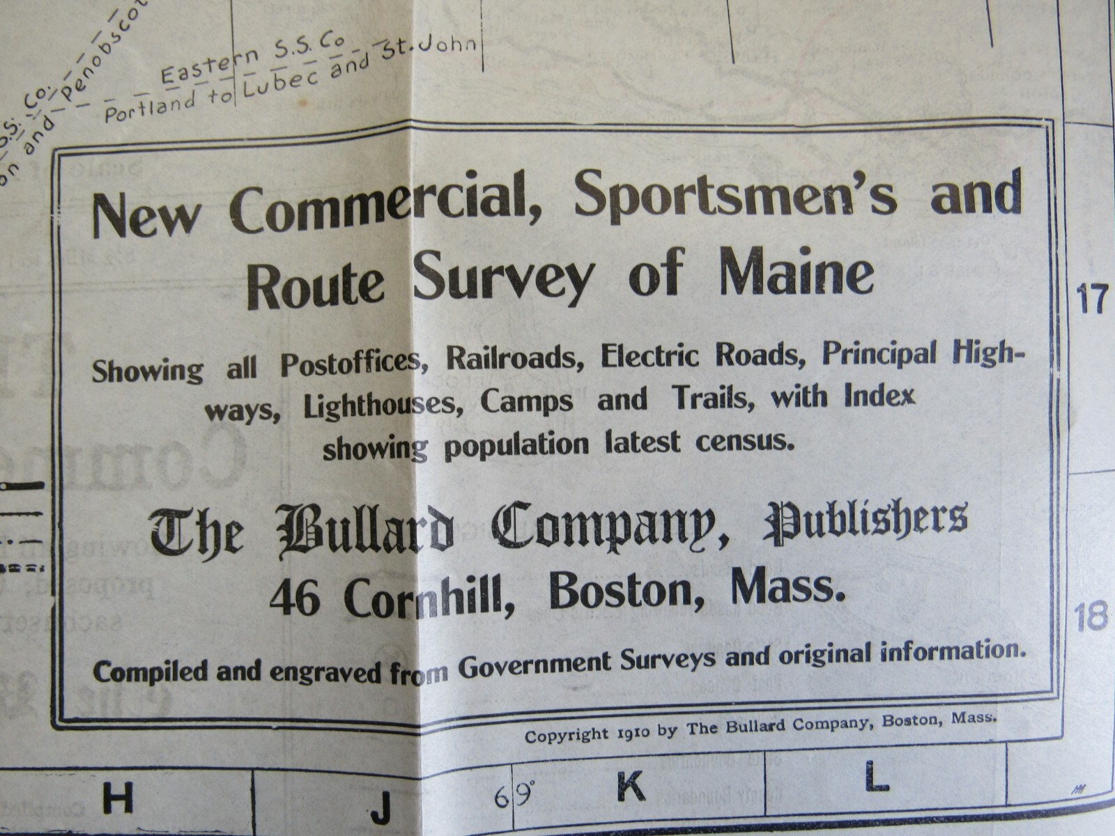 1910 New England Commercial & Route Survey Map Towns Populations Rail Fishing