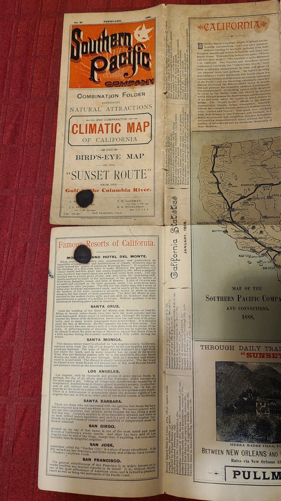 SOUTHERN PACIFIC CO. CLIMATIC MAP CALIFORNIA 1888 SUNSET ROUTE VINTAGE RAILROAD