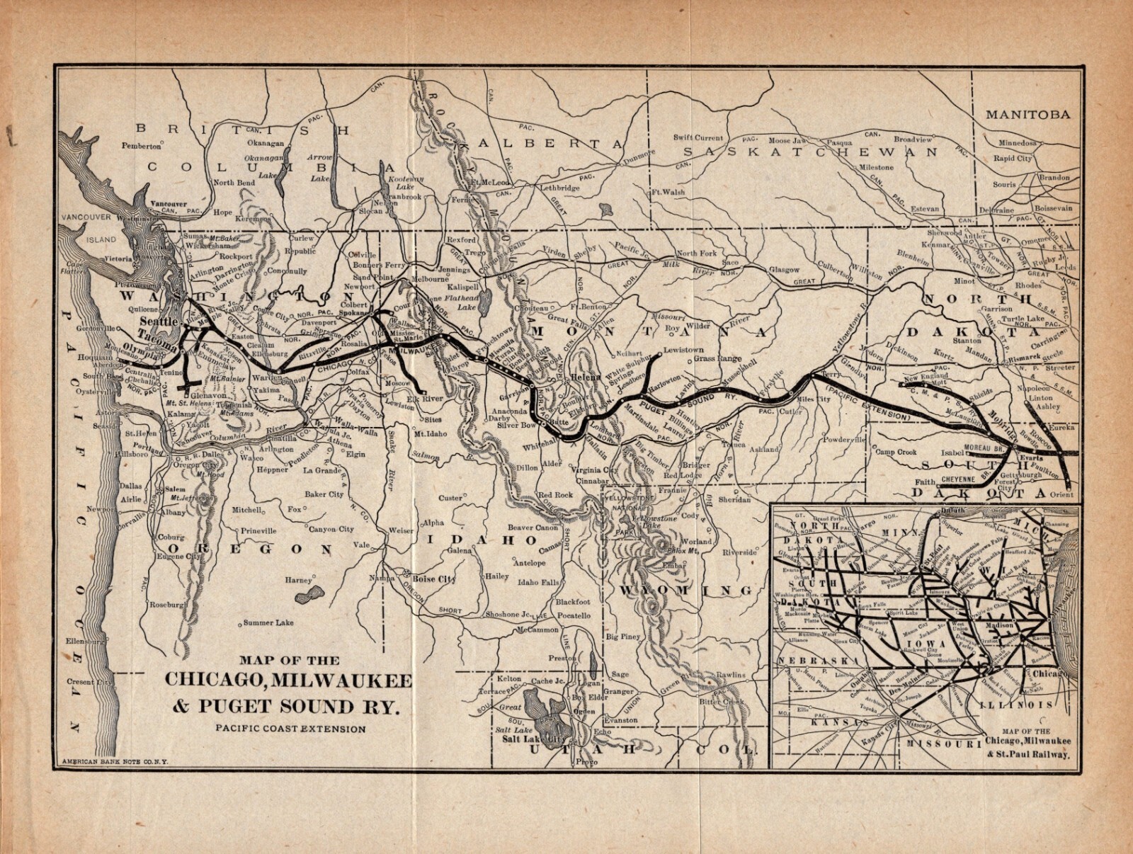 1912 Antique Chicago Milwaukee Puget Sound Railway Map St Paul Railway Map 1883