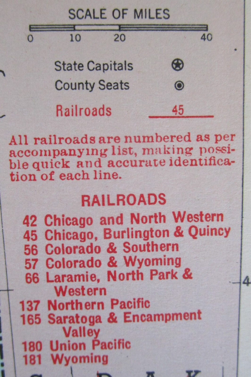 WI WY Vtg 1950 WISCONSIN RAILROAD Map LAONA & NORTHERN RR or WYOMING Map. CB&Q