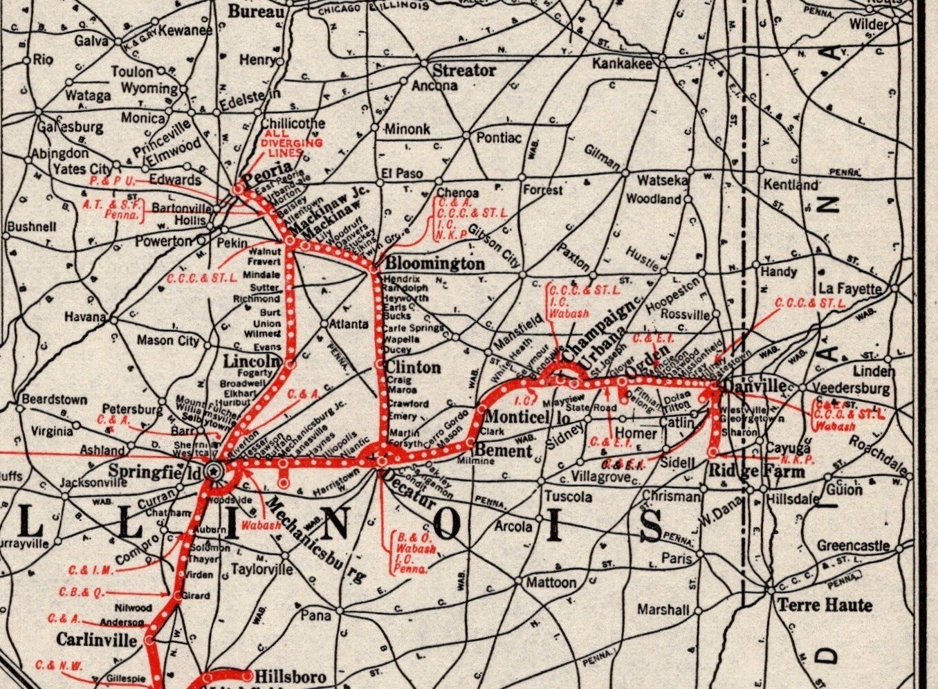 1924 Antique Illinois Terminal Railroad System Map Vintage Railway Map 2349