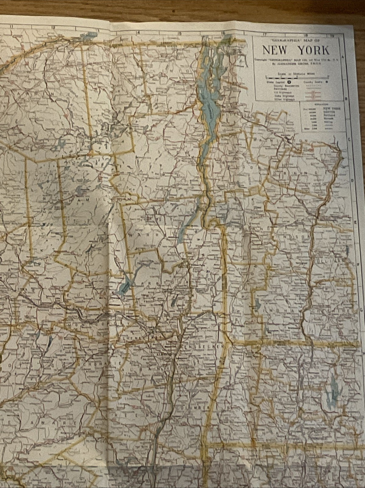 Vintage 1950s Geographia Highway & Railroad Map New York NY Alexander Gross