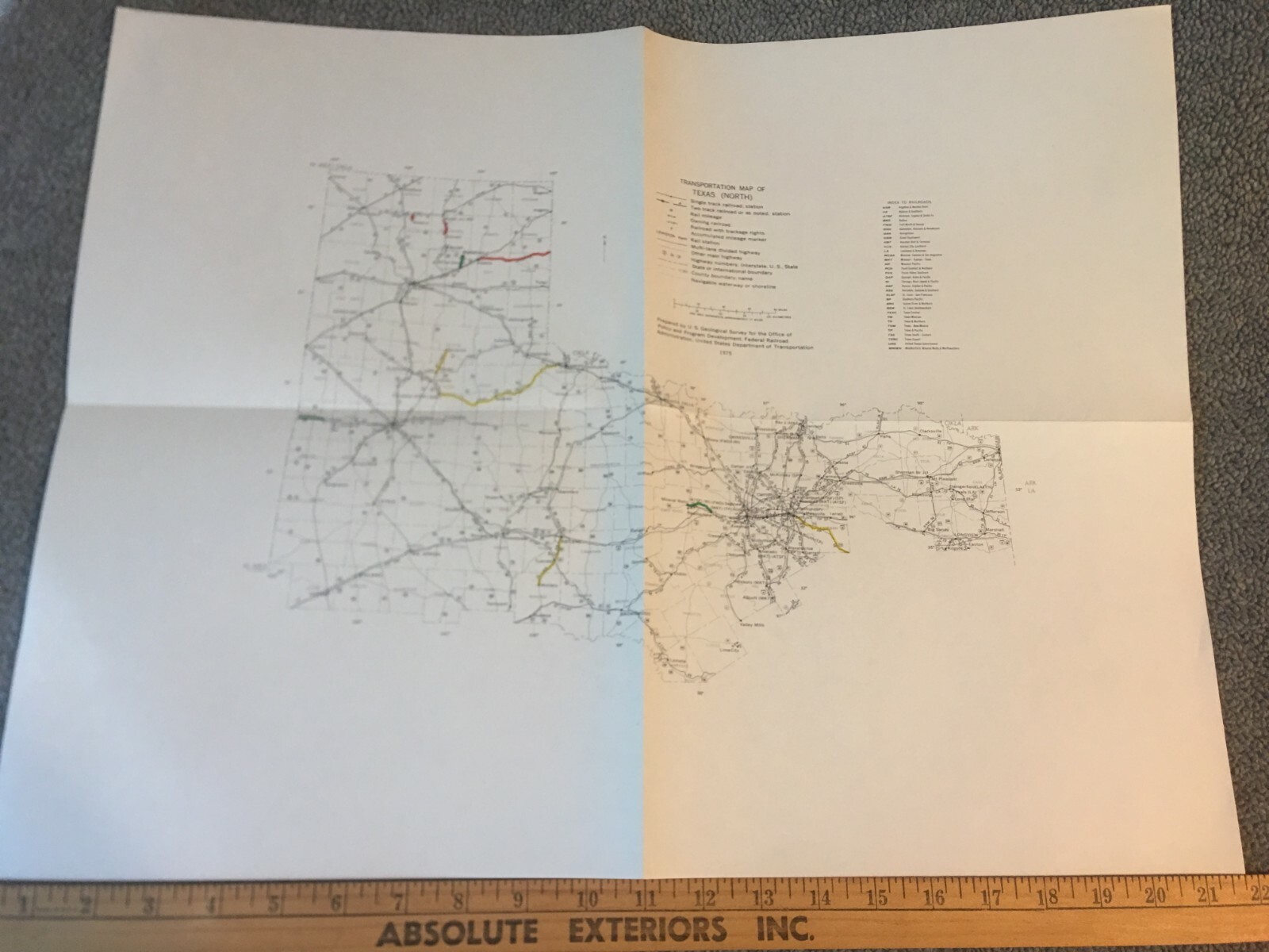 Vintage 1975 Texas(North) Transportation Map●Fed’l Railroad Adminstrat’n●11″x17″
