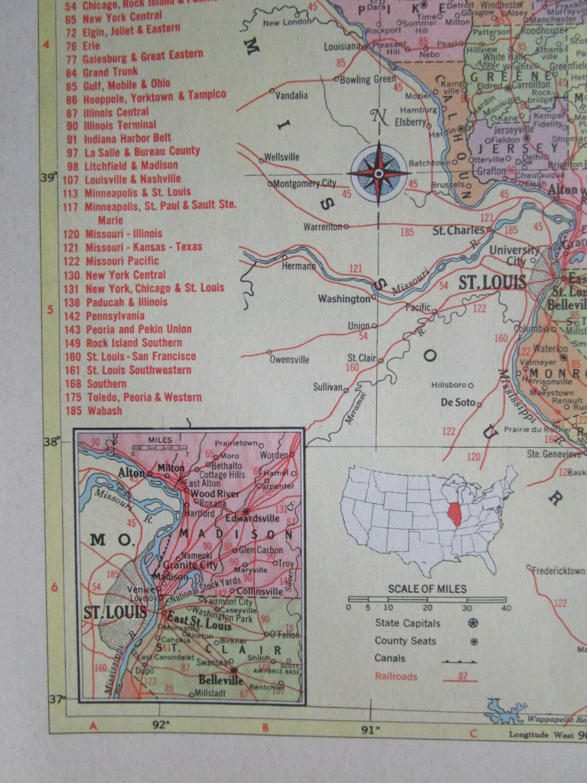 IL ID 1956 ILLINOIS RAILROAD Map LITCHFIELD & MADISON RR ~or~ IDAHO. NEZPERCE RR