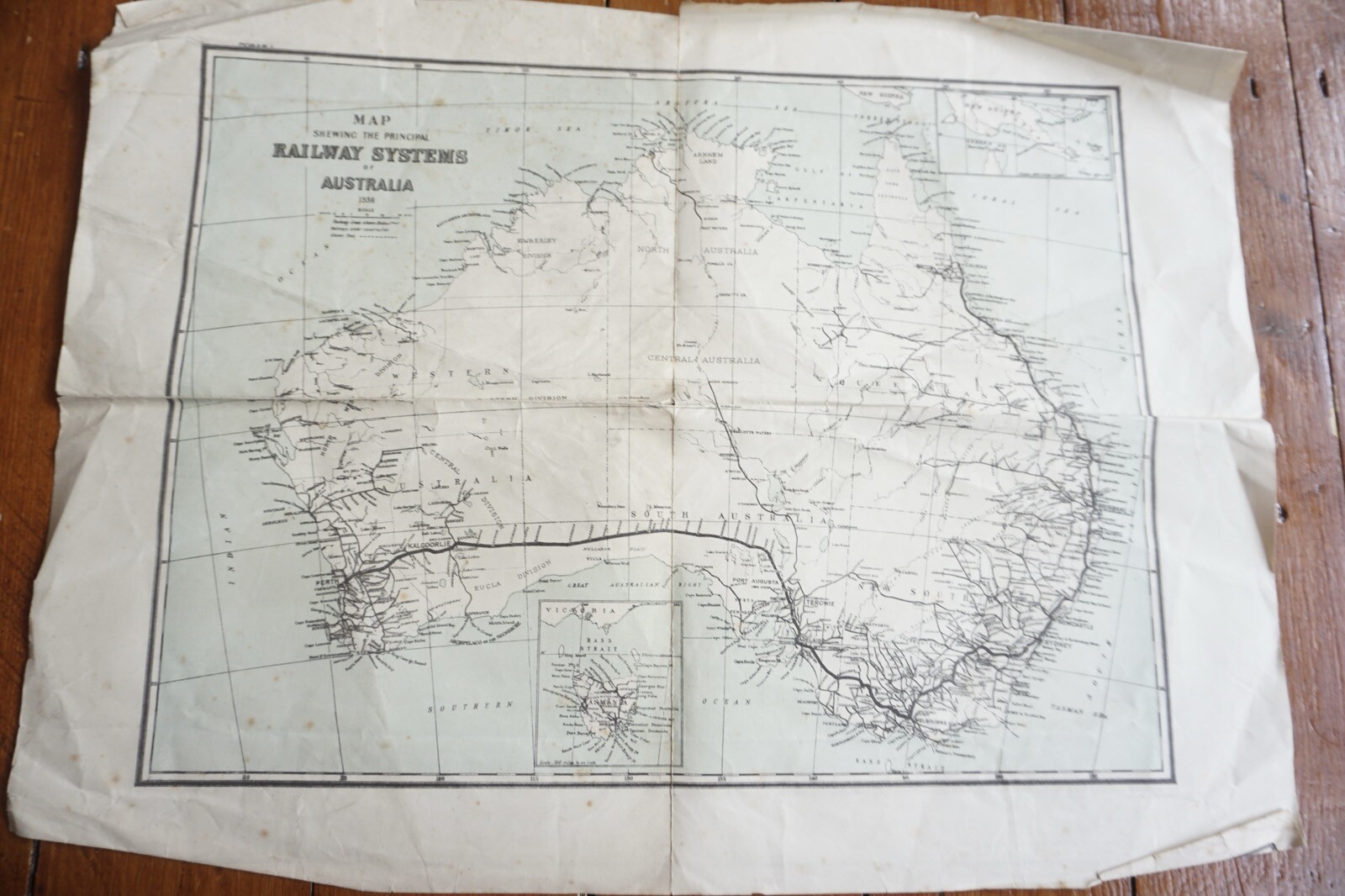 1938 New South Wales Australia Railway System Two Sided Map