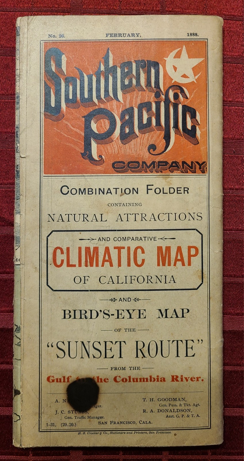 SOUTHERN PACIFIC CO. CLIMATIC MAP CALIFORNIA 1888 SUNSET ROUTE VINTAGE RAILROAD