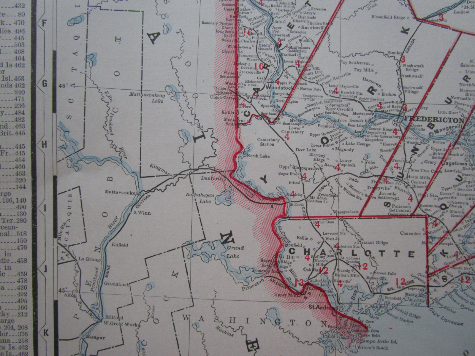 1896 NEW BRUNSWICK & NOVA SCOTIA Map. CANADA Cram RAILROAD. MONETON & BUCTOUCHE