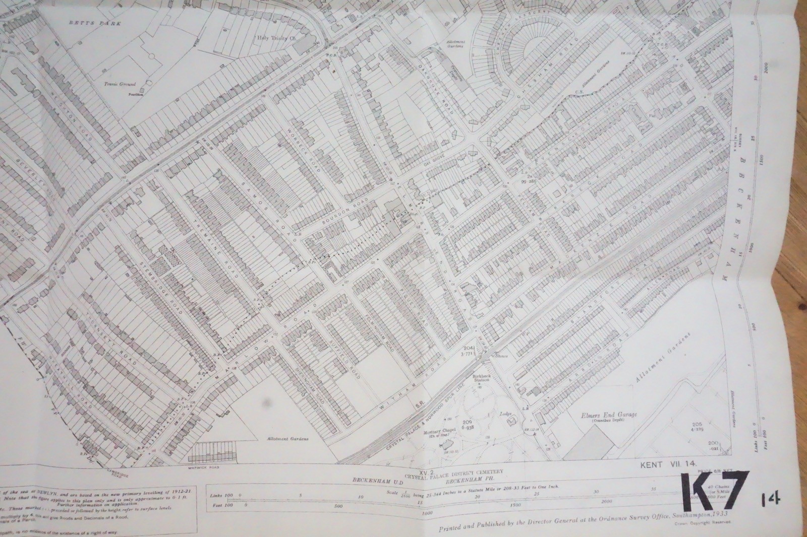 1933 Surrey Anerley Penge Southern Railway OS Railway Map *