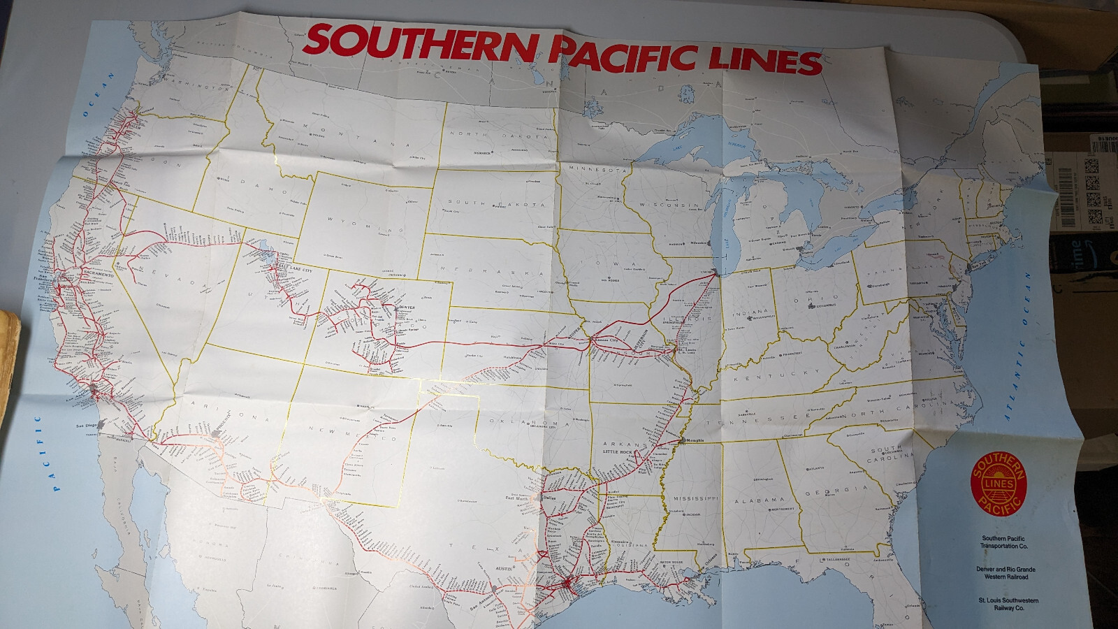 1989 Terra Grapics Southern Pacific Denver Rio Grande St Louis Railway Map