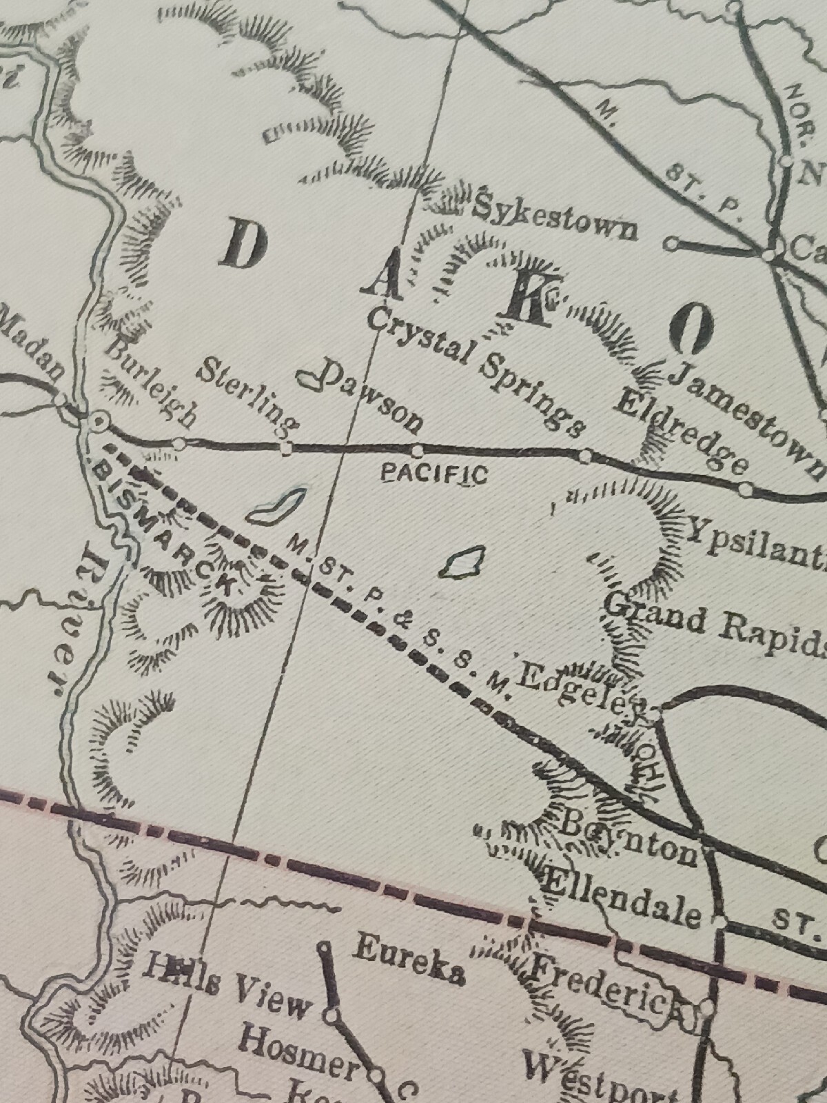 ☆1898 Original Railroad Map NORTH South DAKOTA Minnesota ~ Train Routes 11″x9″