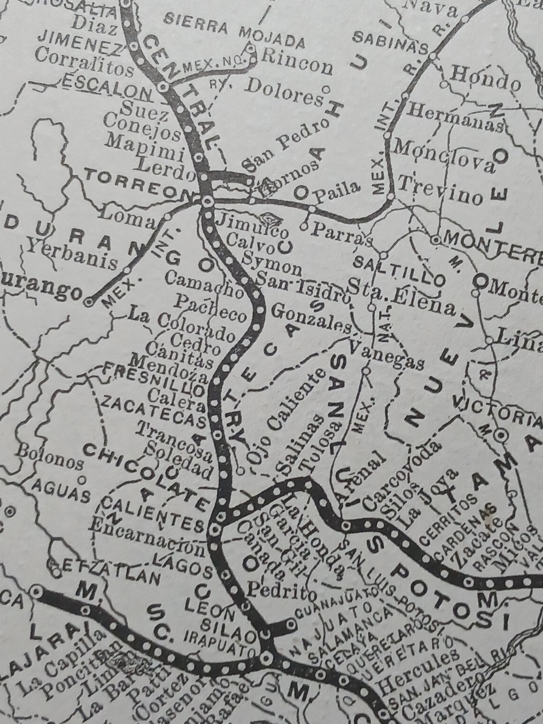 1897 Train Route Map MEXICAN CENTRAL RAILWAY Tampico Mexico Railroad Steamship