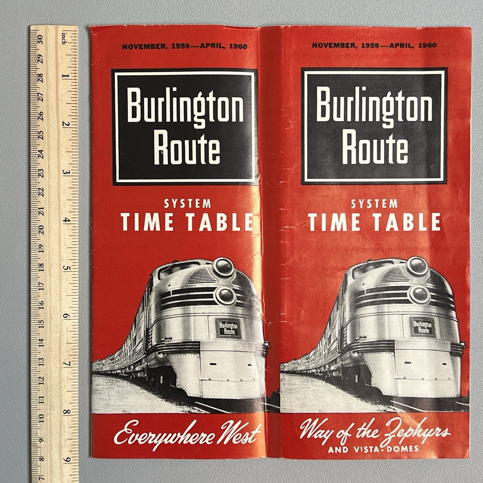Vtg 1959 Burlington Route Railroad System Time Table Denver Zephyr Vista Map