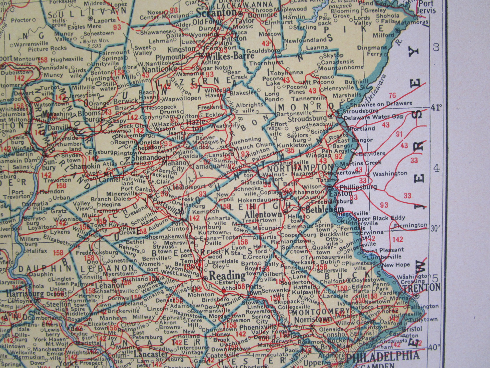 PA SC 1942 PENNSYLVANIA State RAILROAD Map. CORNWALL RR or SOUTH CAROLINA Map