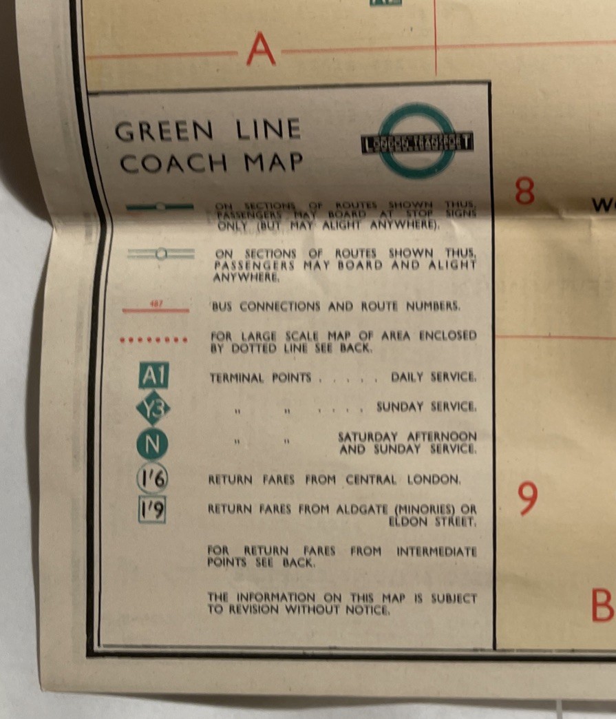 Original 1937 Green Line Coach Map London Transport Number 1
