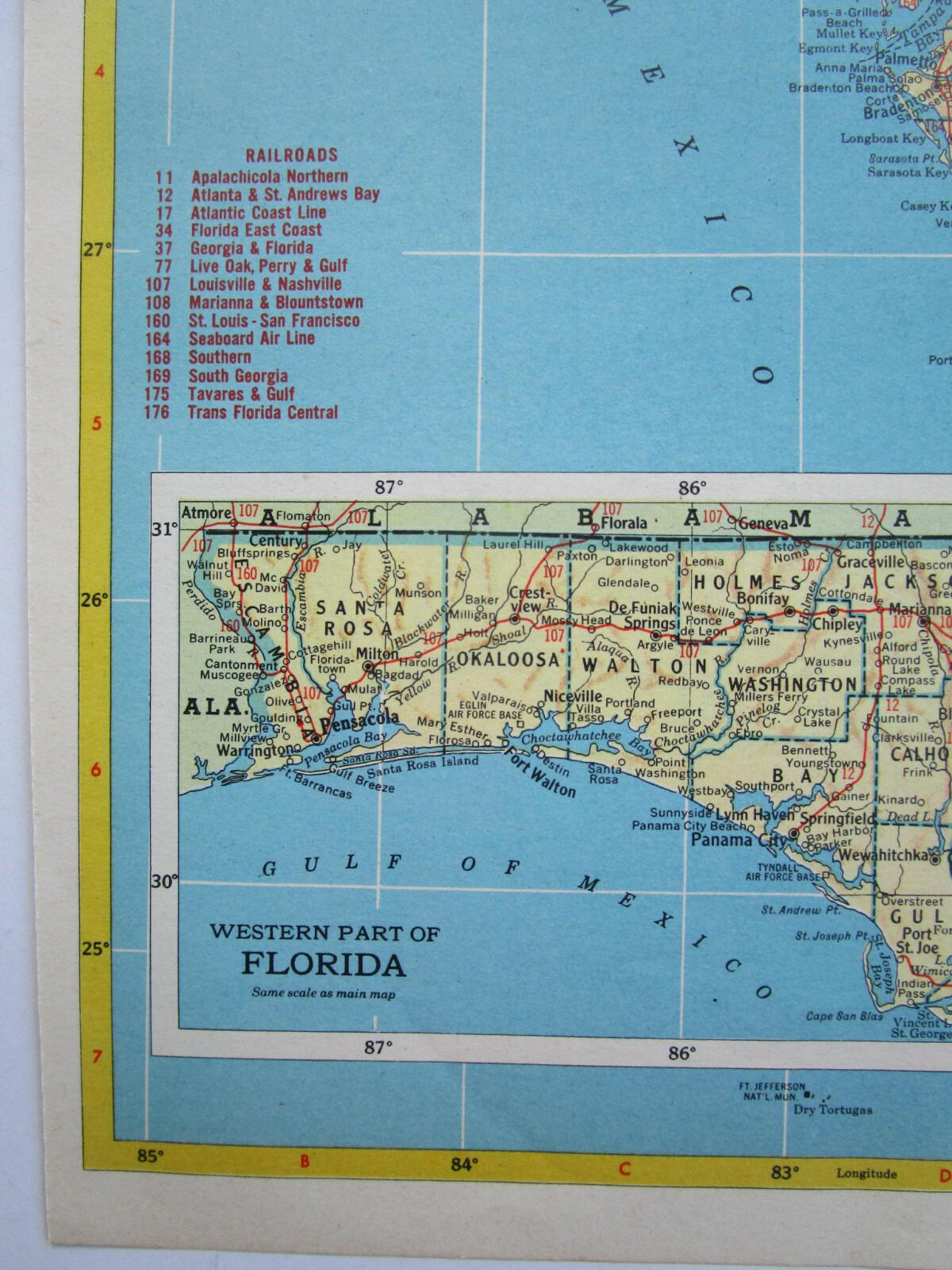GA FL 1952 GEORGIA RAILROAD Map MILSTEAD RR; BOWDEN RR ~or~ FLORIDA.