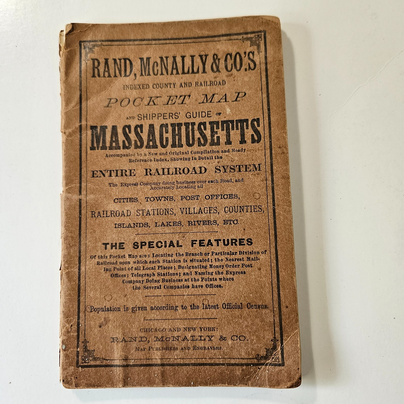 1887 Rand McNally Pocket Guide & Map Of MA & Entire Railroad System