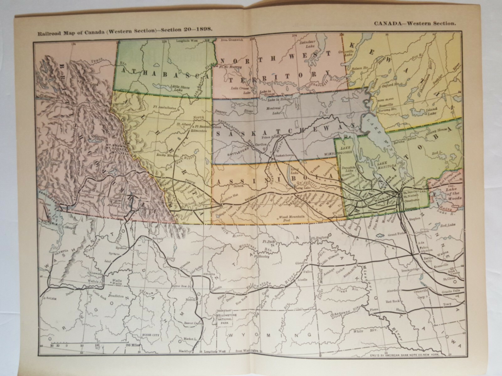 Original dated 1898 Map Western Section of Canada Railroad route station 11″x9″