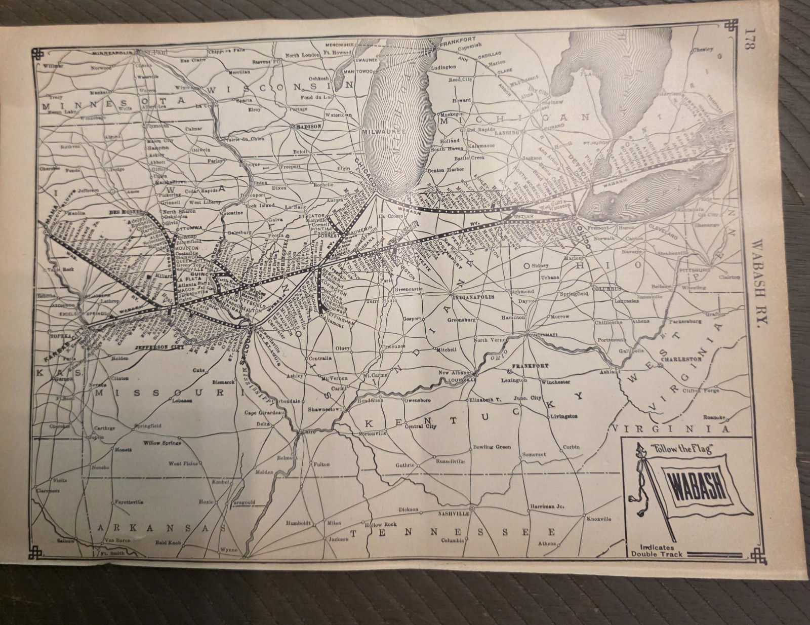 1918 By Poole Bros Two Sided Map Wabash System And Virginia Railroad 11″ x 7.5″