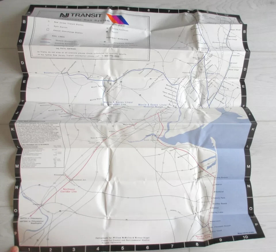 Vintage 1985 New Jersey NJ Transit Railroad Passenger Rail System Map