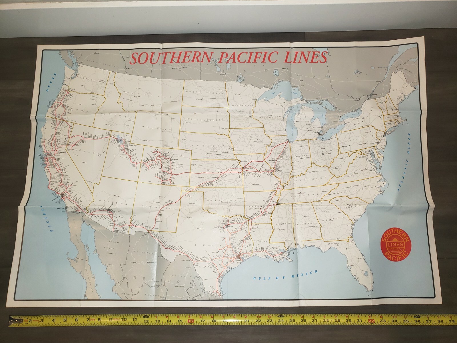 Map Southern Pacific Lines Poster Service Routes Folded 1989 38×25″