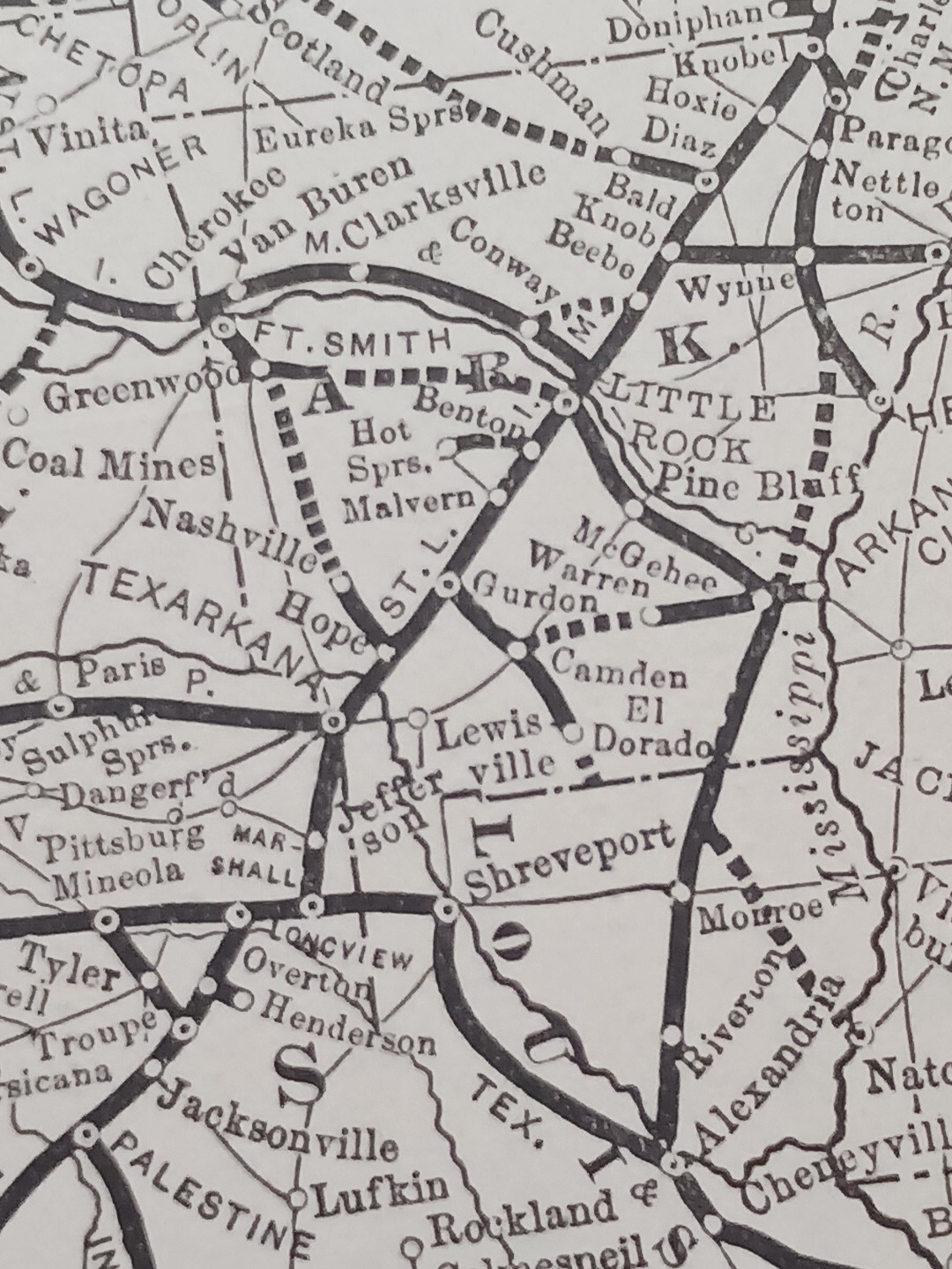 ~1895 Train Route Map MISSOURI PACIFIC RAILWAY All Lines Railroad Connections