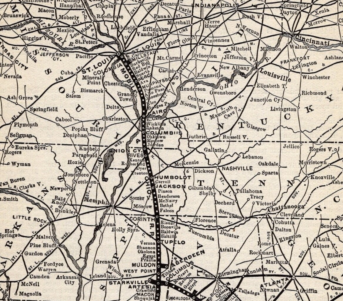 1901 Antique Mobile and Ohio Railroad Map Mobile & Ohio Railway Map 1535
