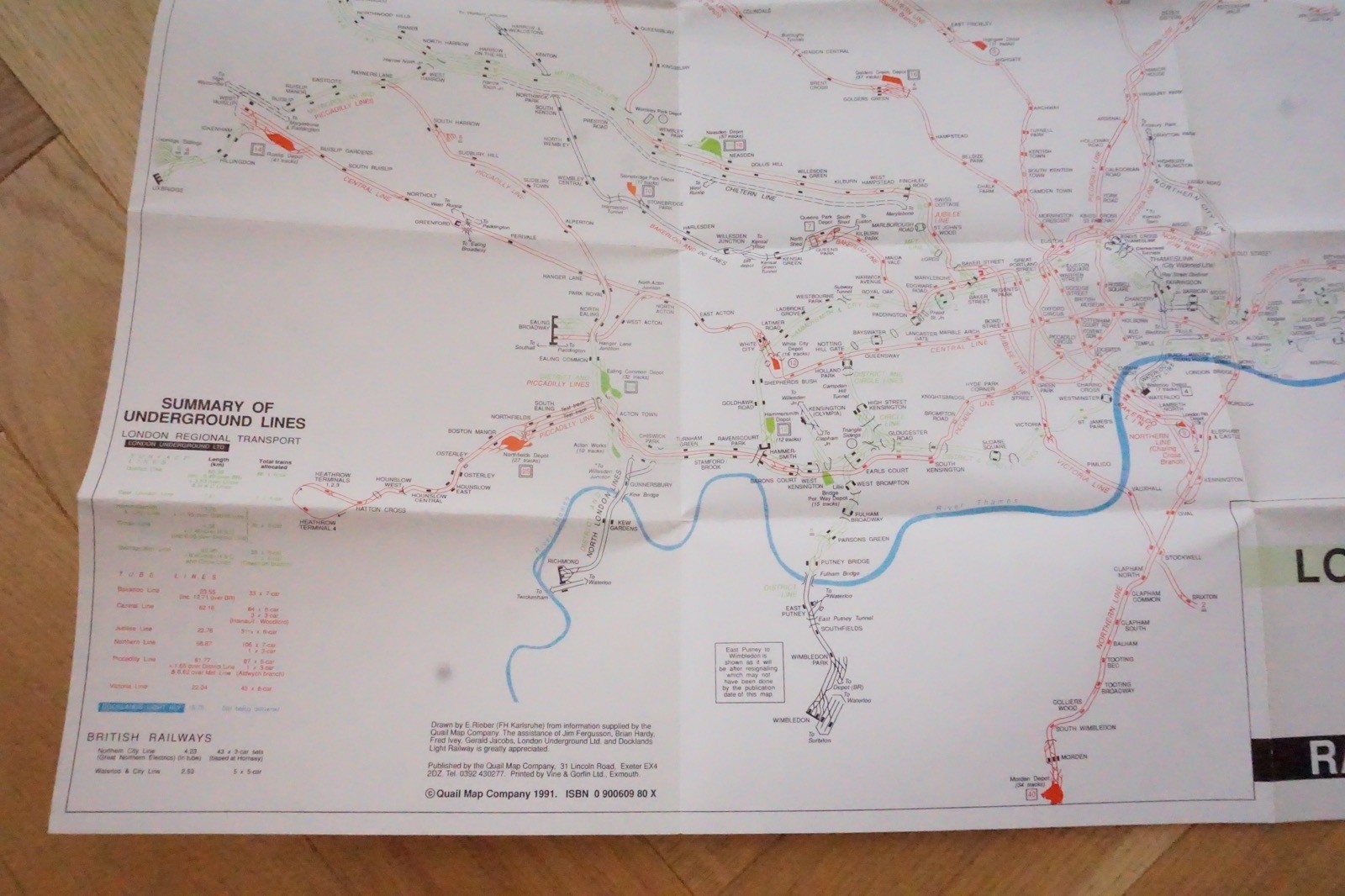 1991 London Transport Railway Track Map Underground Docklands Light Railway VGC